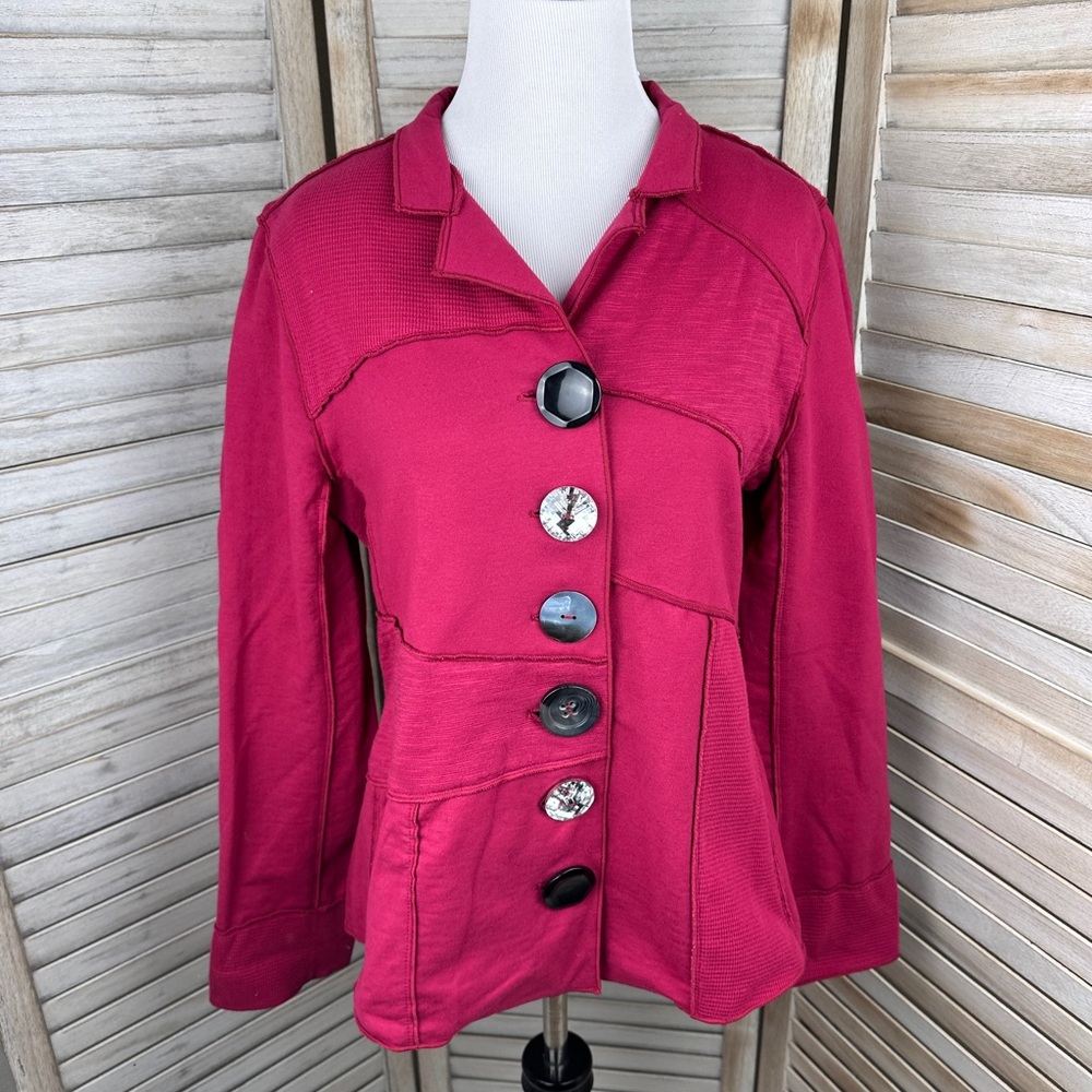 Neon Buddha Merritt Patchwork Cotton Artsy Boho Jacket Burgundy Size Small